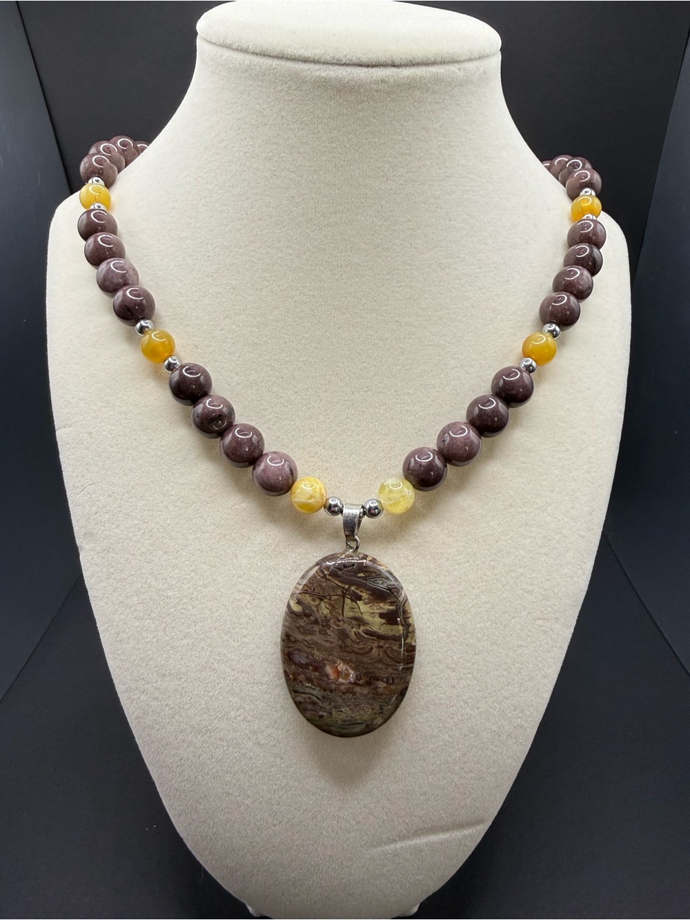 Brown Jasper and Yellow Opal Necklace
